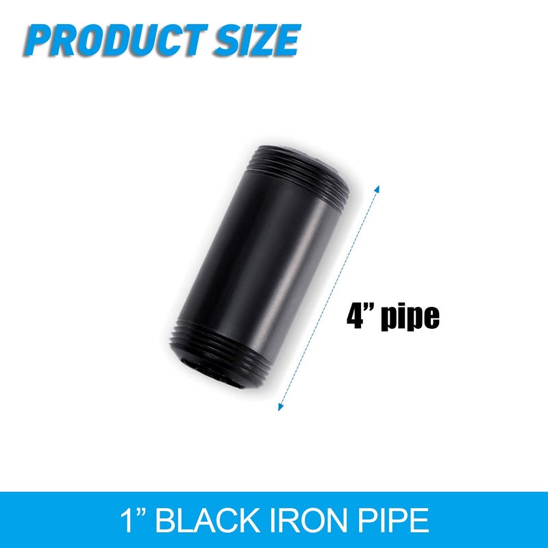 Home TZH 1"x4" Black Painted Iron Pipe, Home TZH 10 Pack Threaded Black Metal Pipe Nipple for DIY Project/Furniture/Shelving Decoration (10, 4") - Image 2